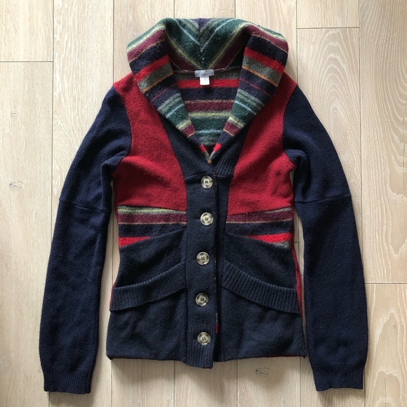 PRELOVED Handcut 100% Reclaimed Wool Knit Striped Cardigan Sweater Size L - Picture 1 of 14